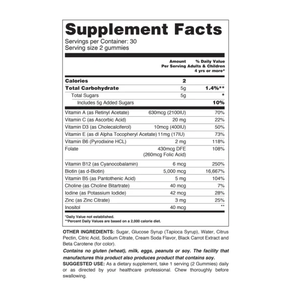 Private Label Hair, Skin and Nails Gummies Supplement Facts