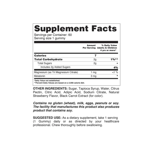 Private label Melatonin Gummies Supplement Facts