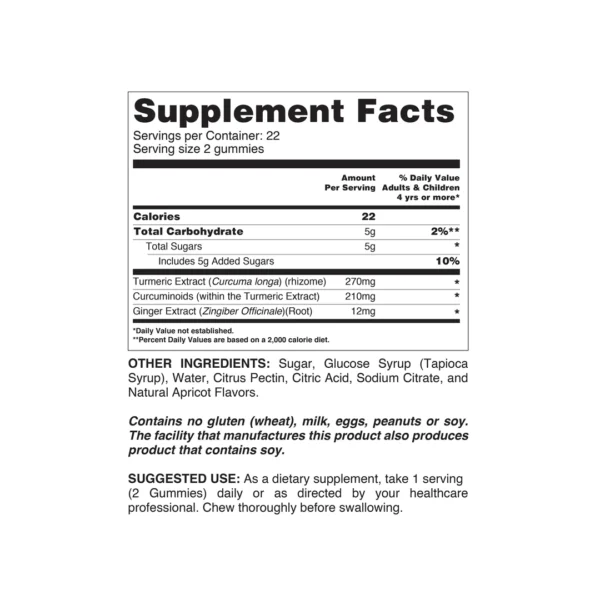 Private Label Turmeric Gummies Supplement Facts