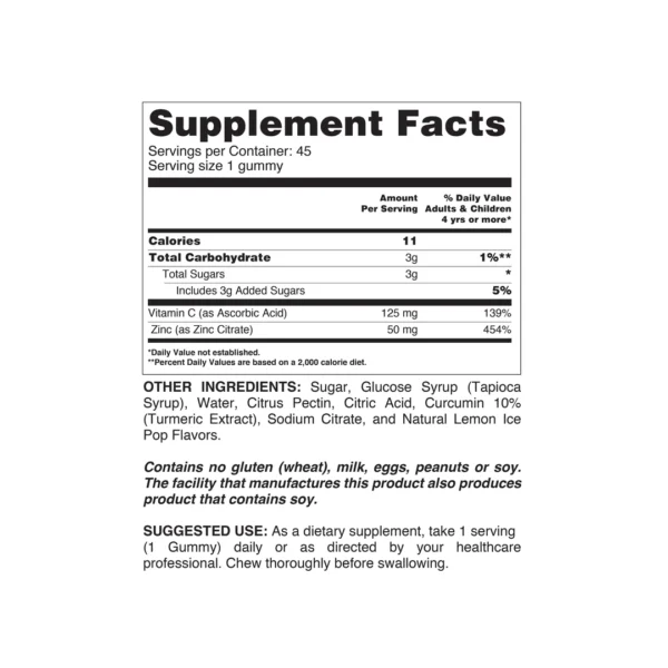 Private Label Vitamin C & Zinc Supplement Facts