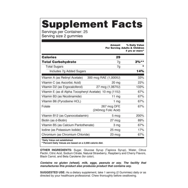 Private Label Women's Multivitamins Gummies Supplement Facts
